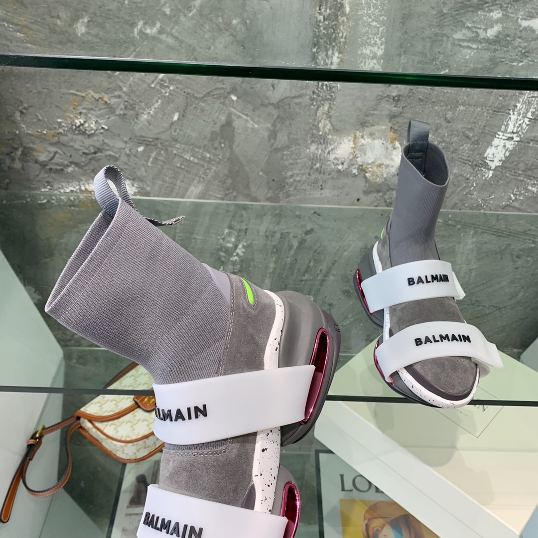 Balmain High-Top Suede And Knit Bold Sneakers  - DopestKickz