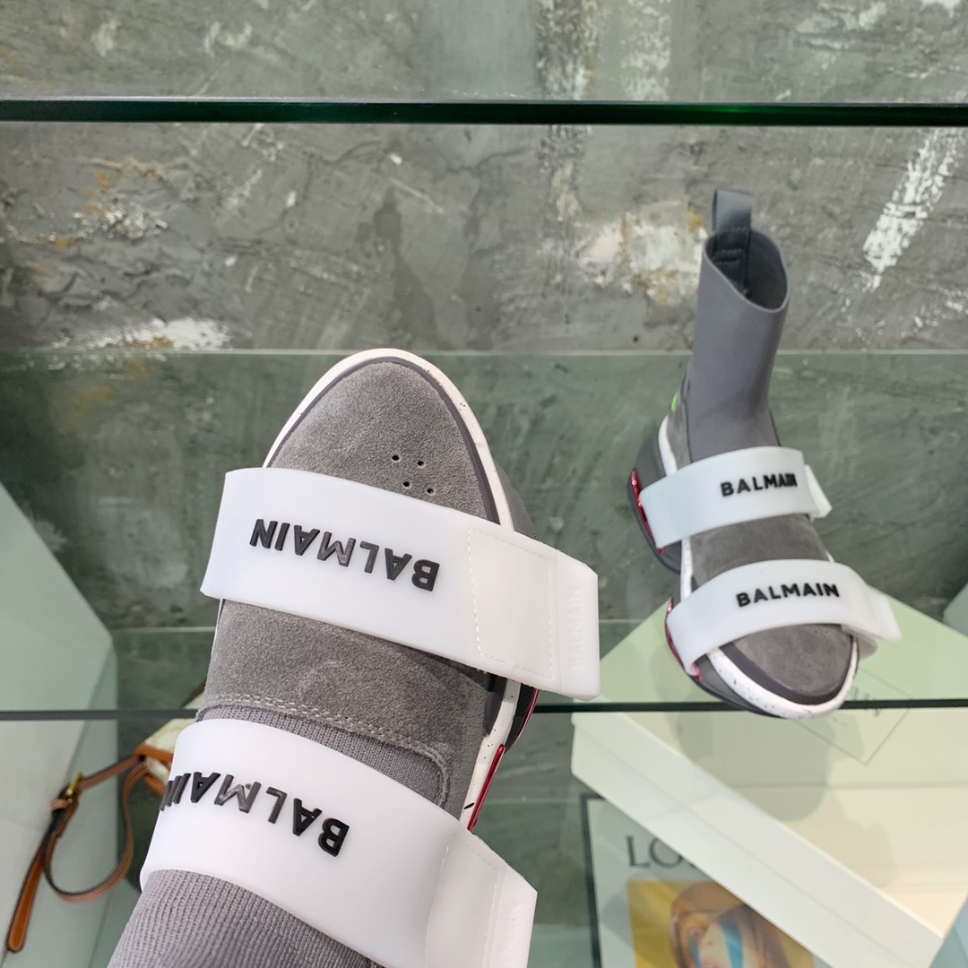 Balmain High-Top Suede And Knit Bold Sneakers  - DopestKickz