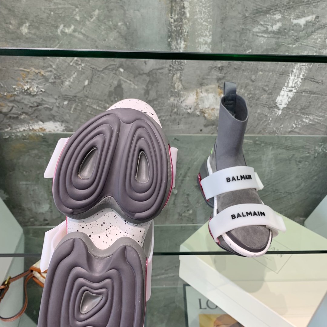 Balmain High-Top Suede And Knit Bold Sneakers  - DopestKickz