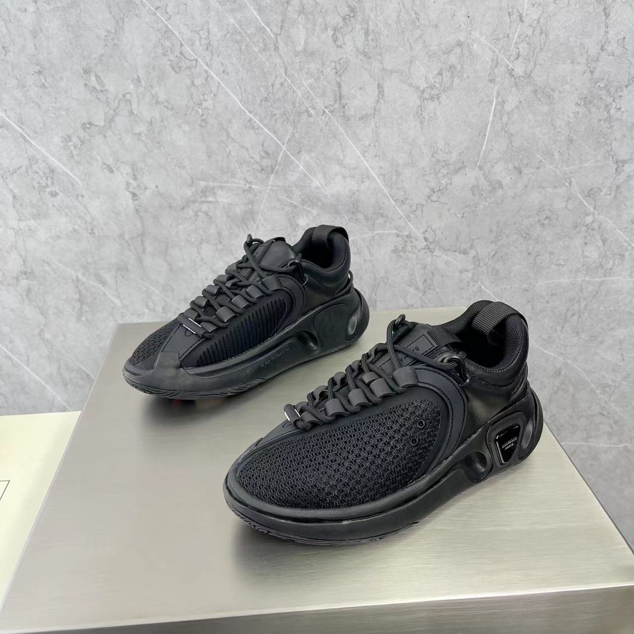 Balmain Bicolor Gummy Leather And Mesh B-Runner Sneakers - DopestKickz