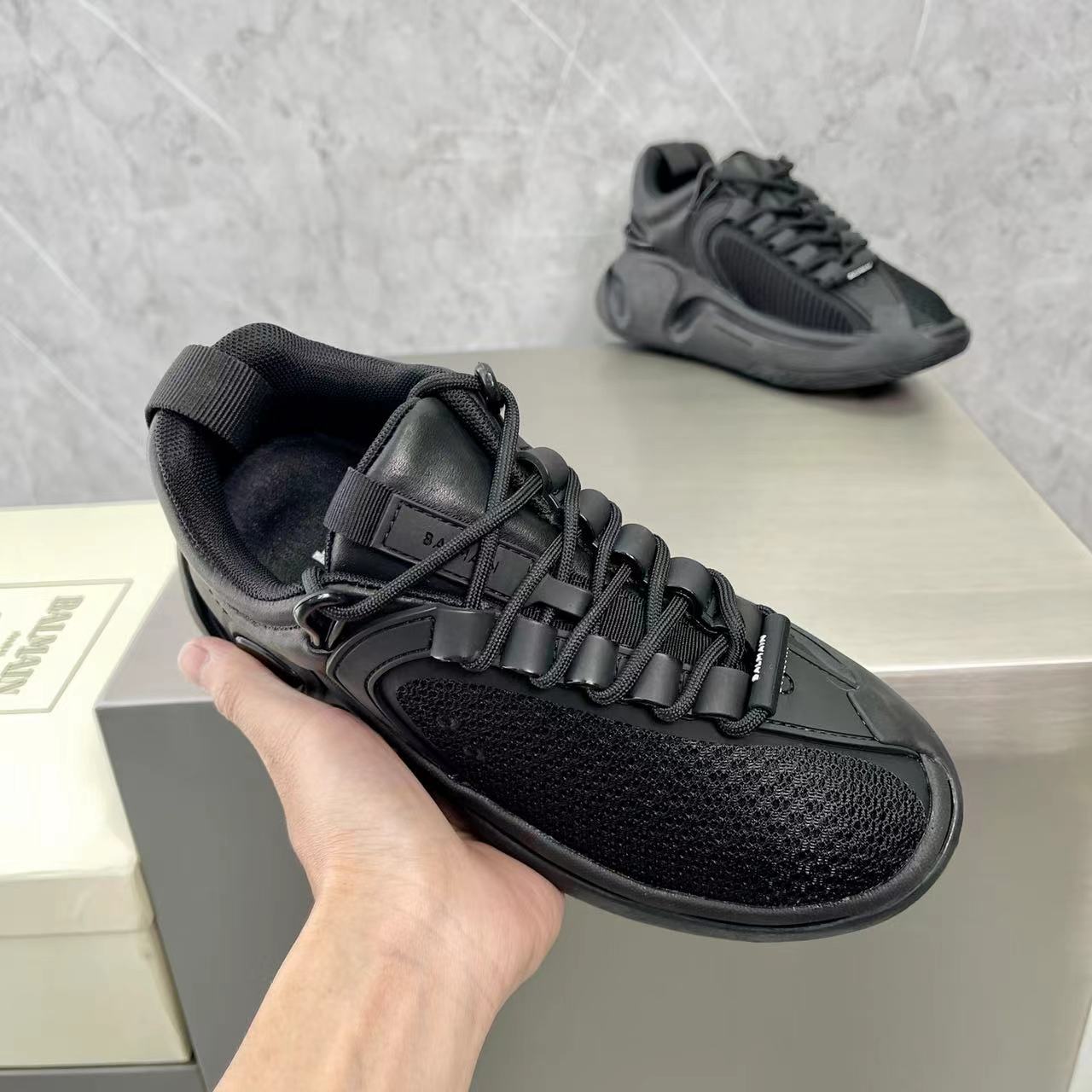 Balmain Bicolor Gummy Leather And Mesh B-Runner Sneakers - DopestKickz