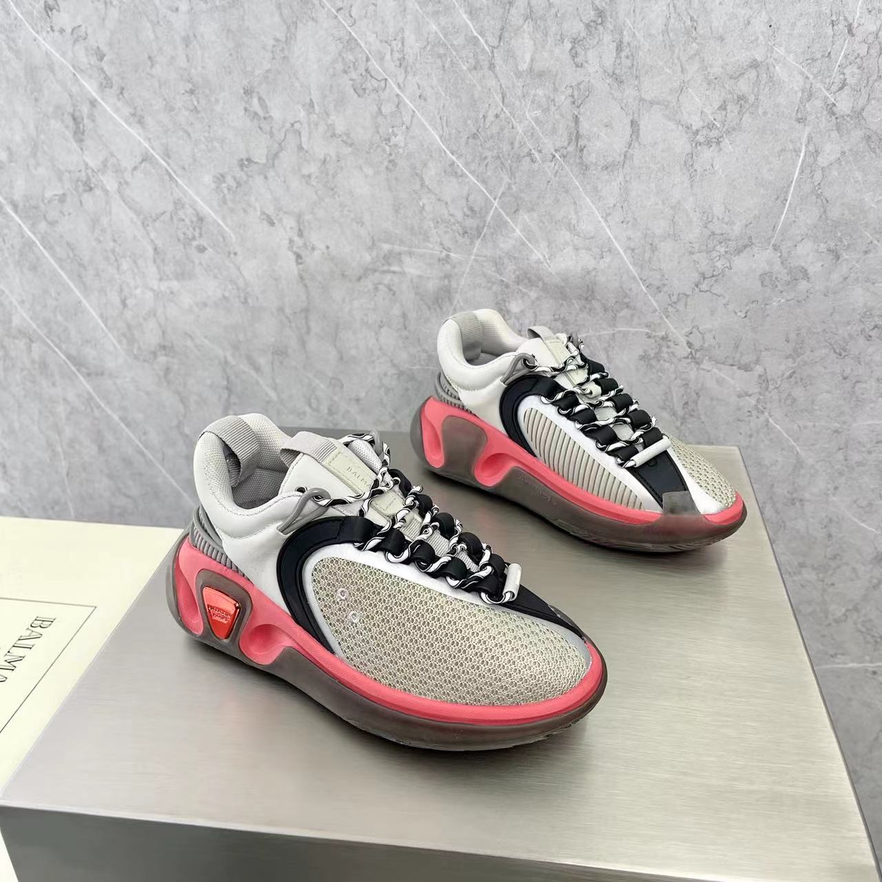 Balmain Bicolor Gummy Leather And Mesh B-Runner Sneakers - DopestKickz