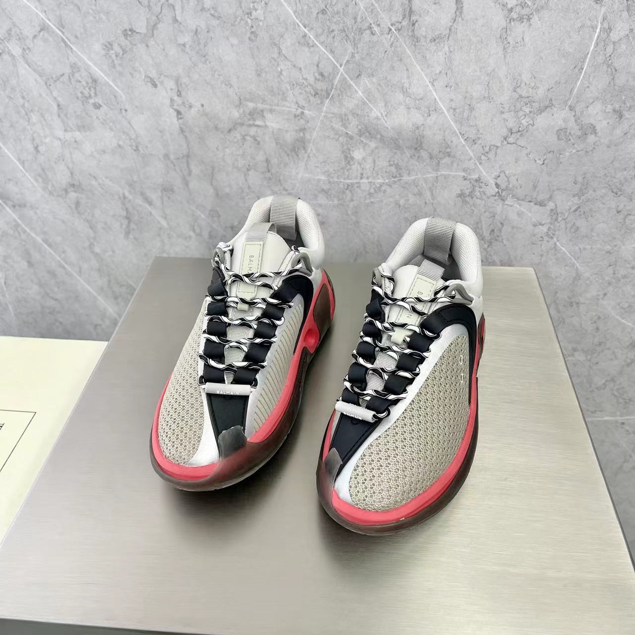 Balmain Bicolor Gummy Leather And Mesh B-Runner Sneakers - DopestKickz