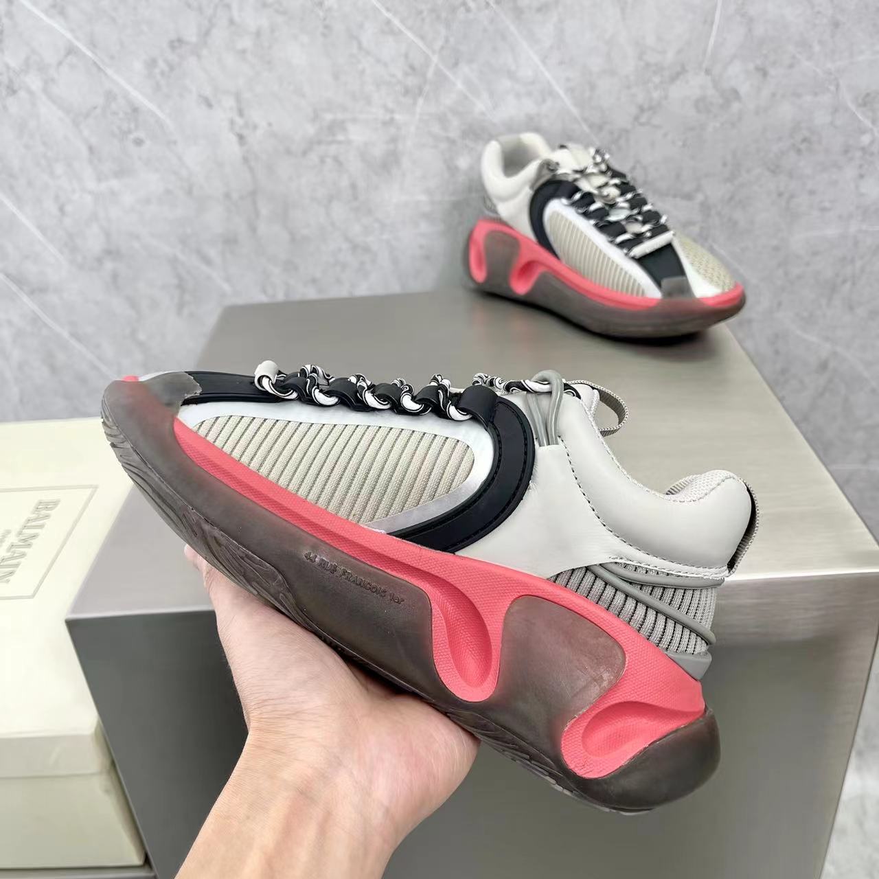 Balmain Bicolor Gummy Leather And Mesh B-Runner Sneakers - DopestKickz