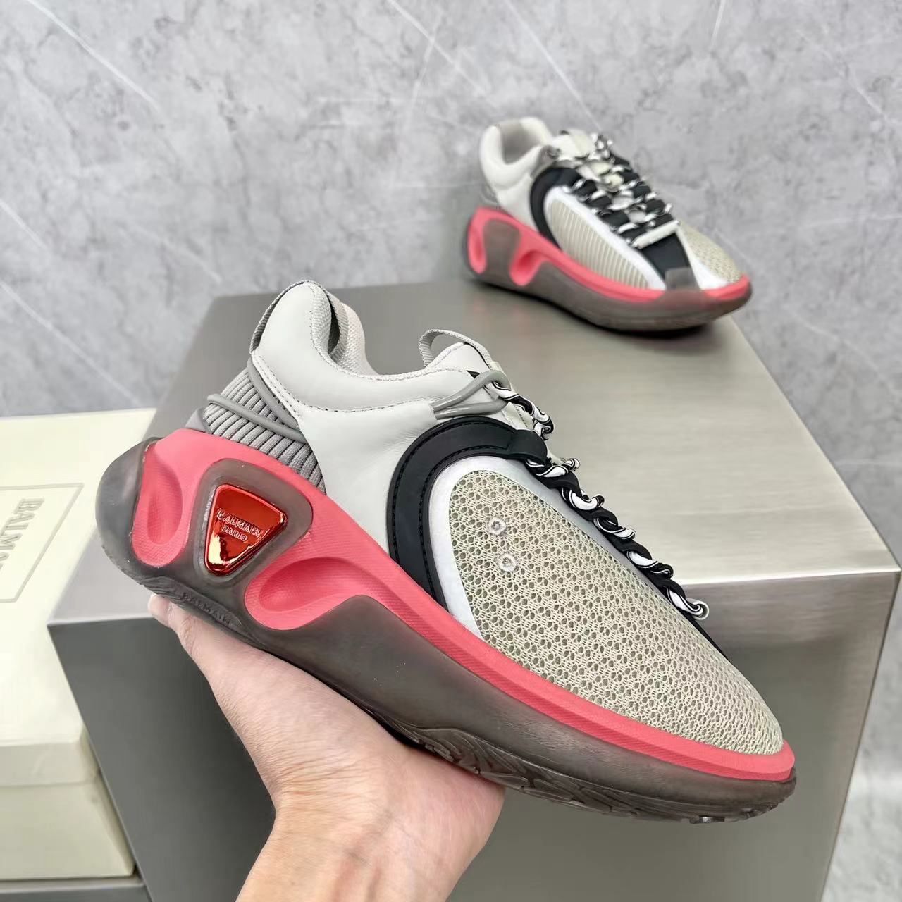 Balmain Bicolor Gummy Leather And Mesh B-Runner Sneakers - DopestKickz