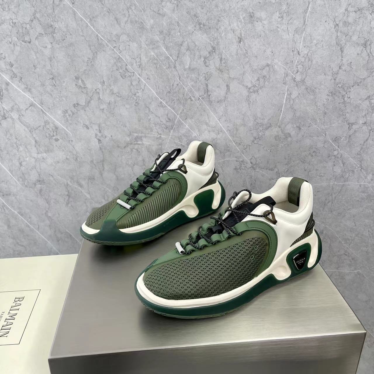 Balmain Bicolor Gummy Leather And Mesh B-Runner Sneakers - DopestKickz