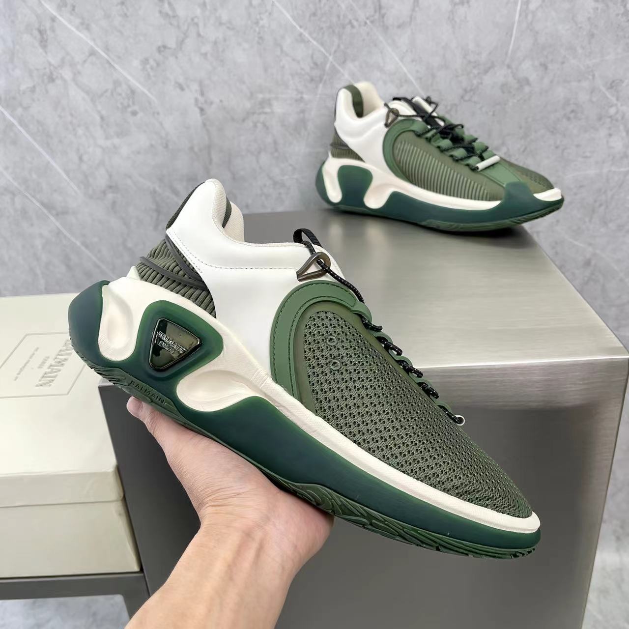 Balmain Bicolor Gummy Leather And Mesh B-Runner Sneakers - DopestKickz