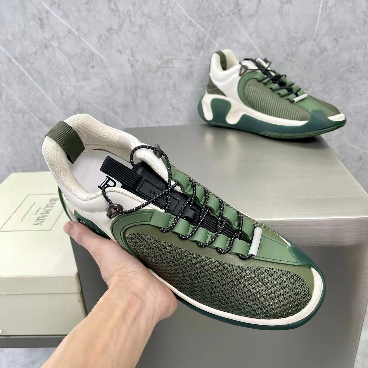 Balmain Bicolor Gummy Leather And Mesh B-Runner Sneakers - DopestKickz