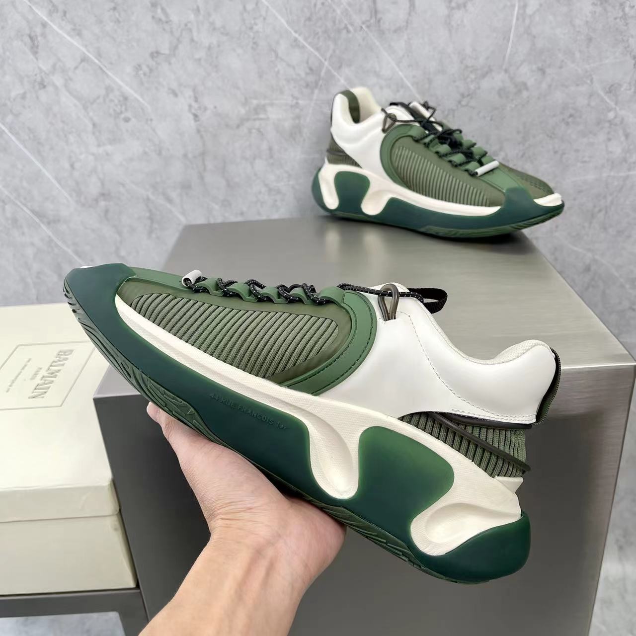 Balmain Bicolor Gummy Leather And Mesh B-Runner Sneakers - DopestKickz