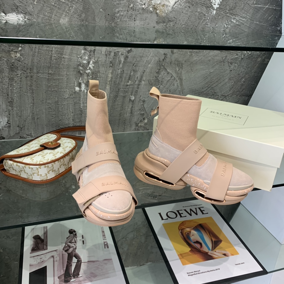 Balmain High-Top Suede And Knit Bold Sneakers  - DopestKickz