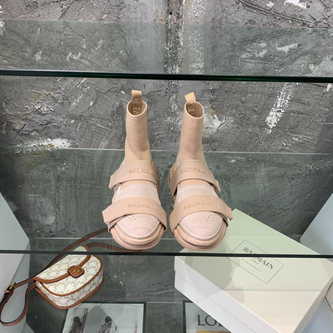 Balmain High-Top Suede And Knit Bold Sneakers  - DopestKickz