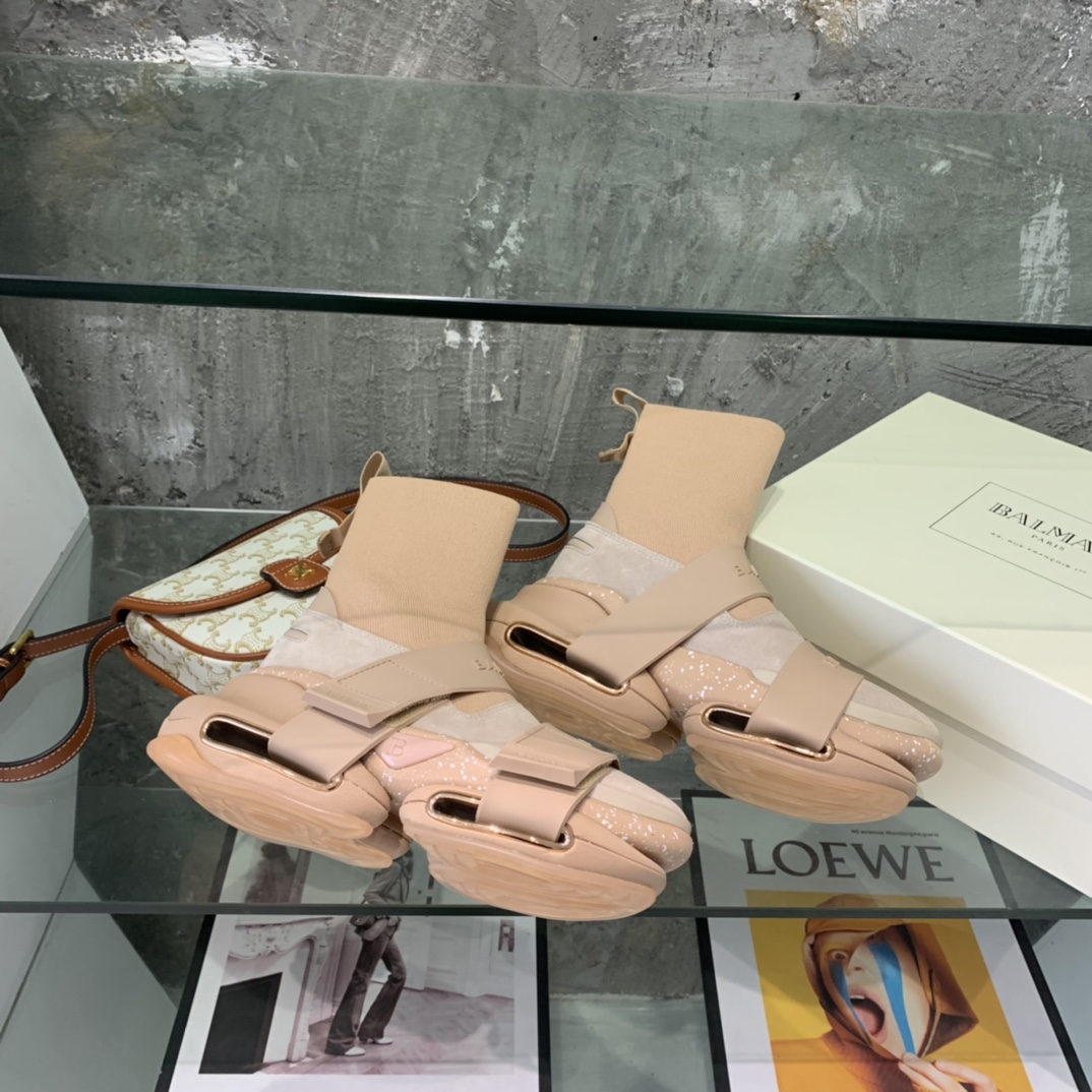 Balmain High-Top Suede And Knit Bold Sneakers  - DopestKickz