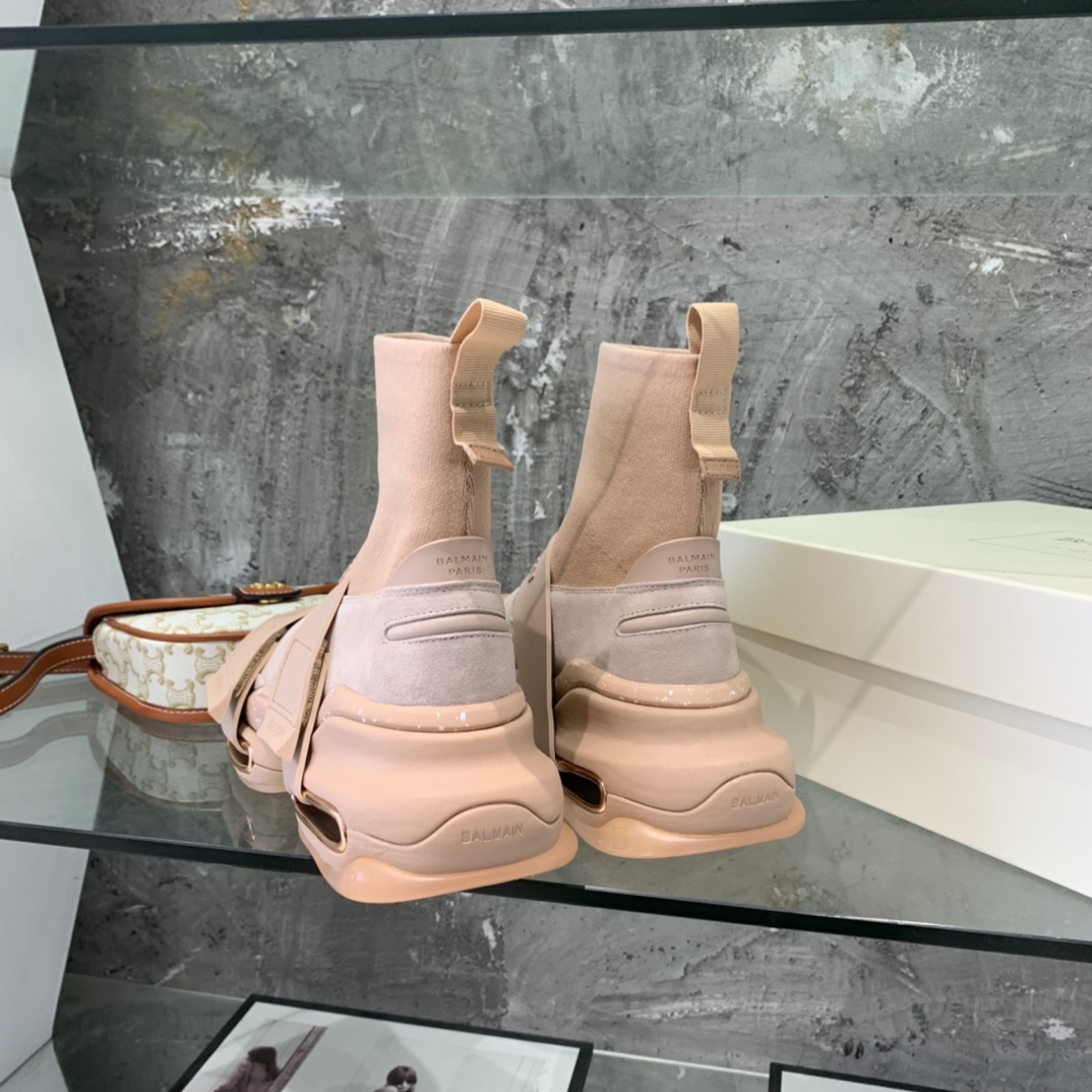 Balmain High-Top Suede And Knit Bold Sneakers  - DopestKickz