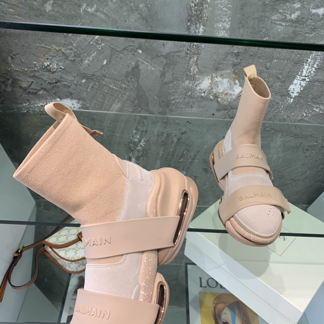 Balmain High-Top Suede And Knit Bold Sneakers  - DopestKickz