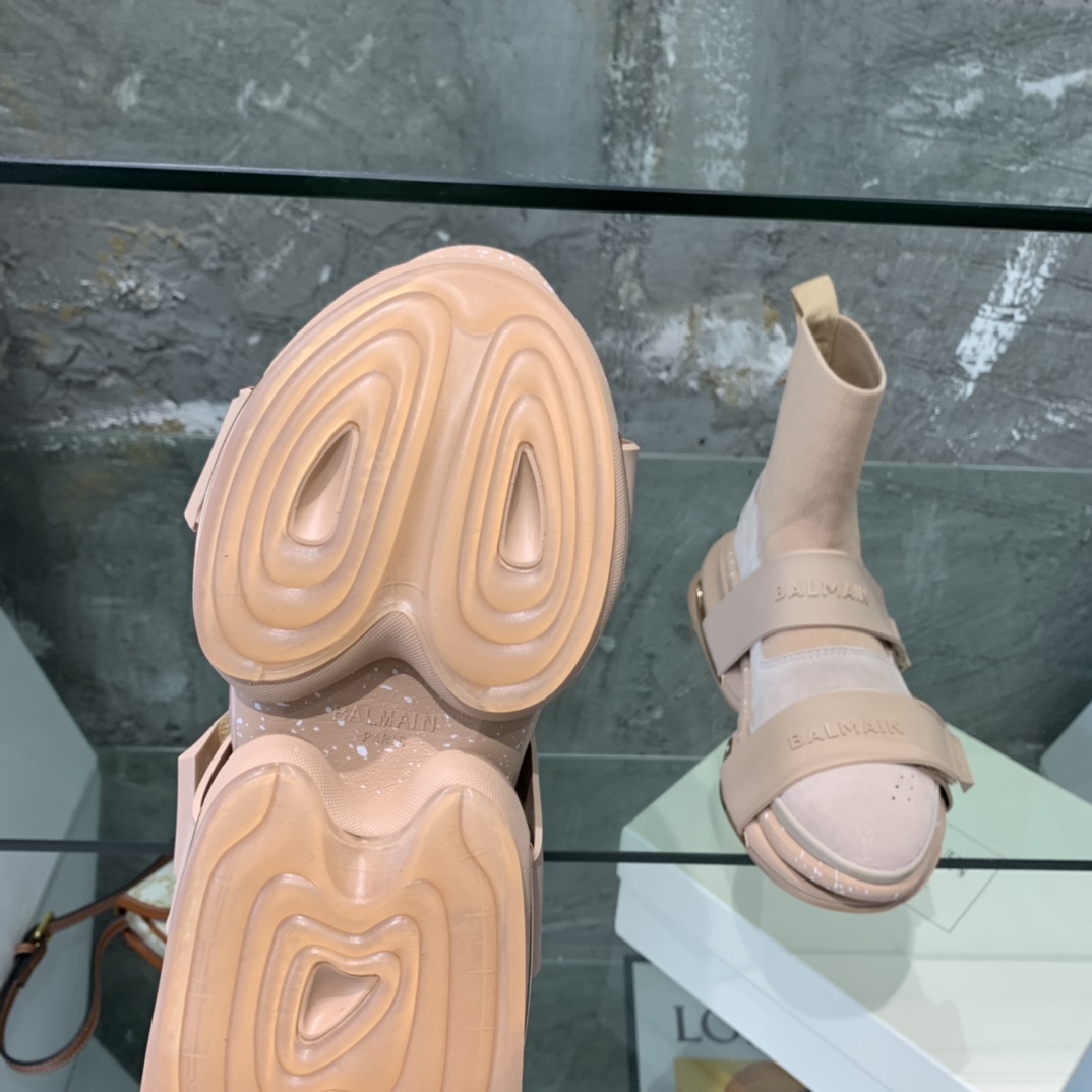 Balmain High-Top Suede And Knit Bold Sneakers  - DopestKickz