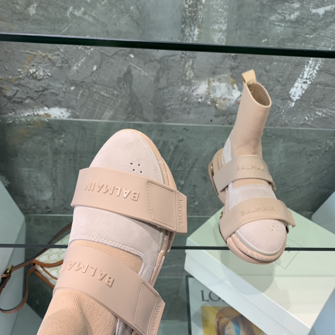 Balmain High-Top Suede And Knit Bold Sneakers  - DopestKickz