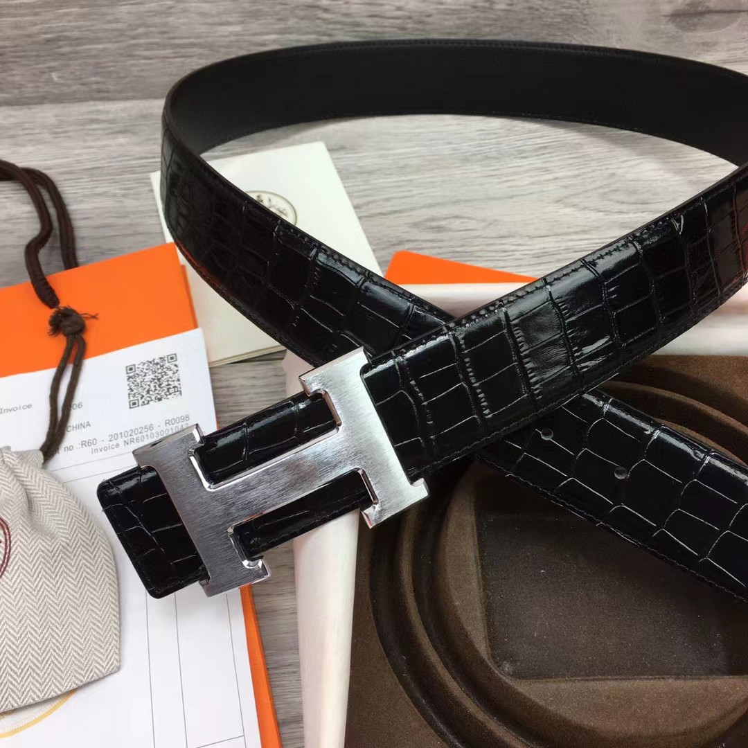 Hermes Black Leather Belt - DopestKickz