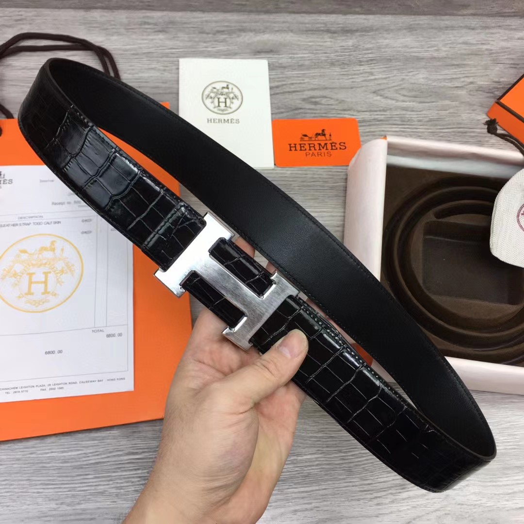 Hermes Black Leather Belt - DopestKickz