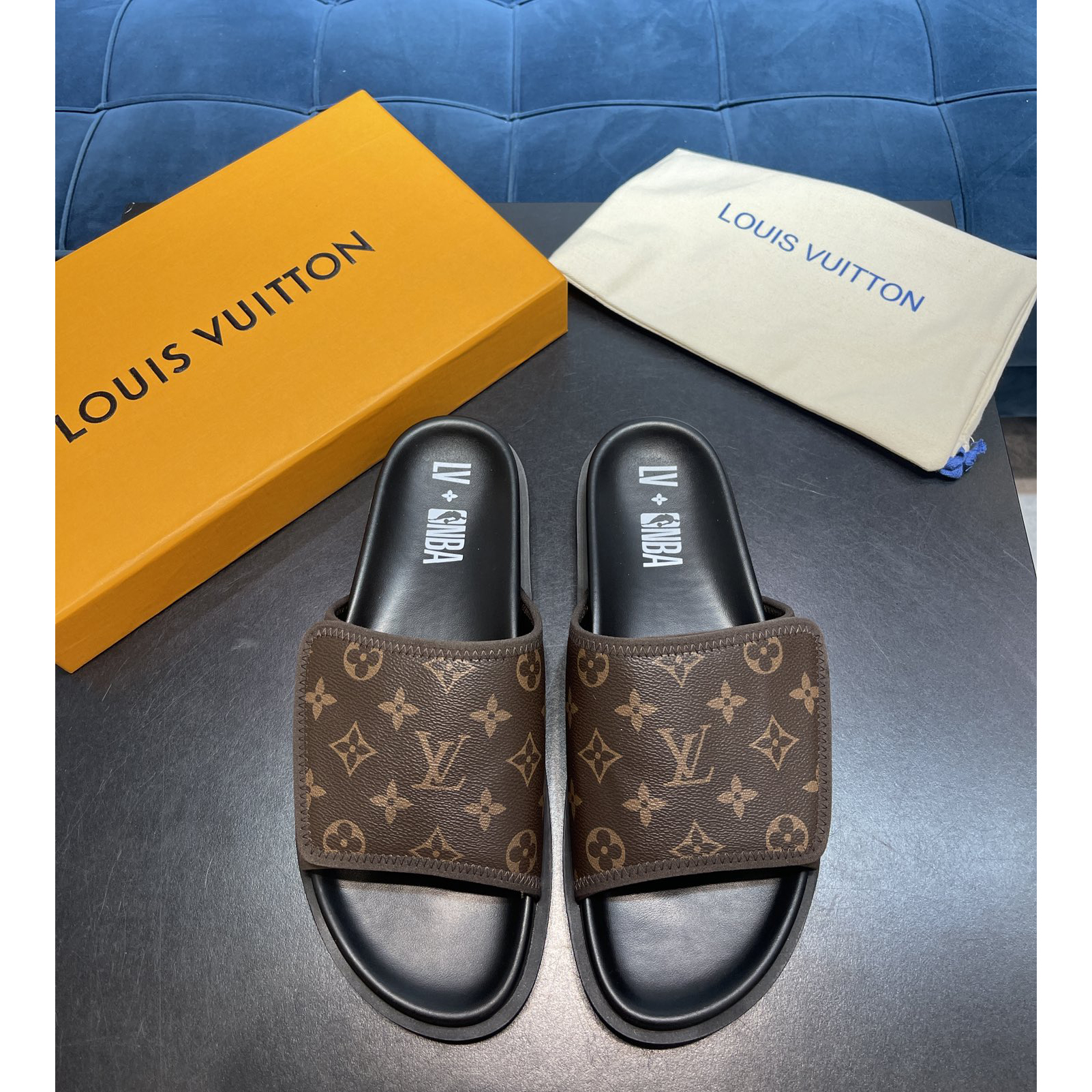 Louis Vuitton x NBA Monogram Slipper - DopestKickz