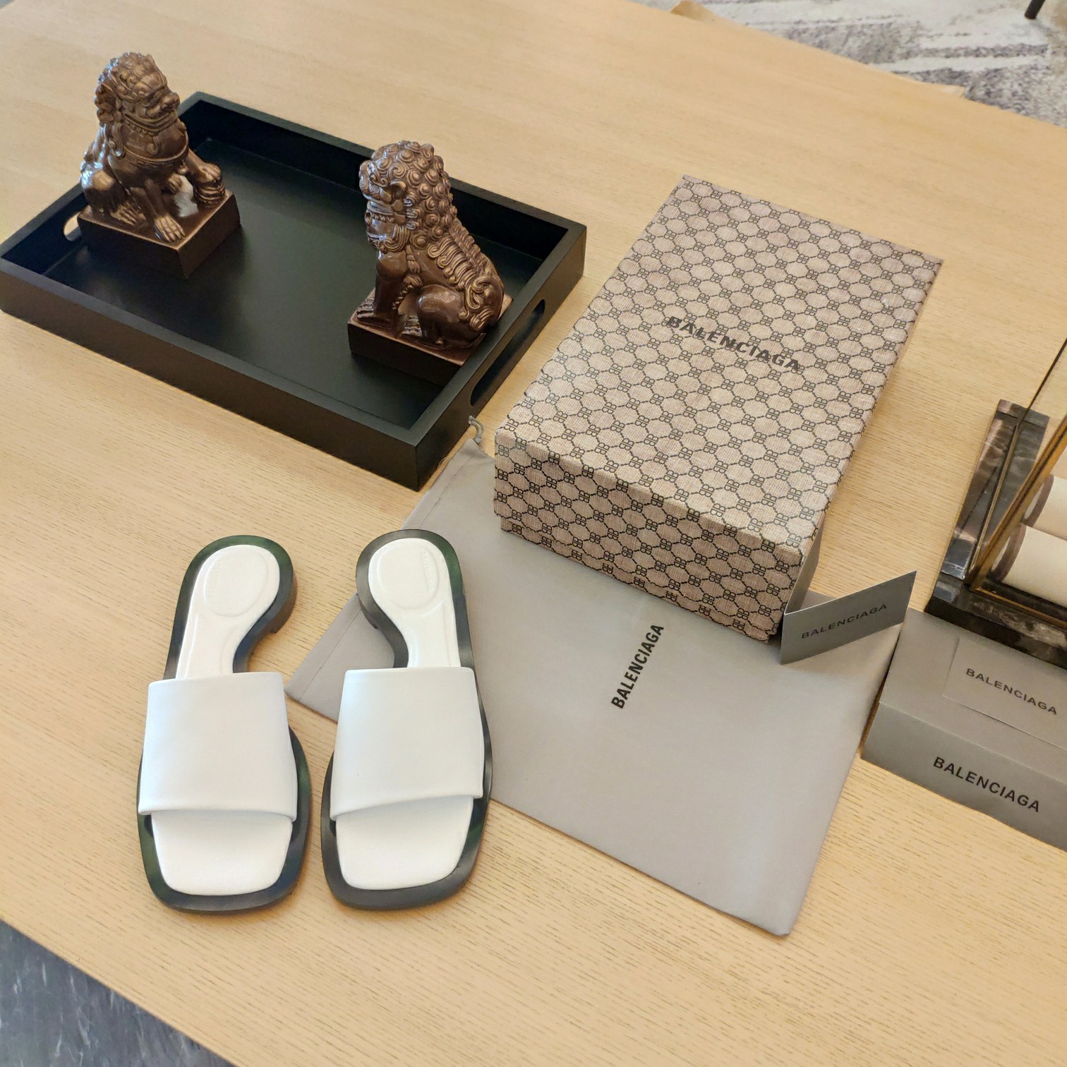 Balenciaga Logo Leather Slide Sandal - DopestKickz