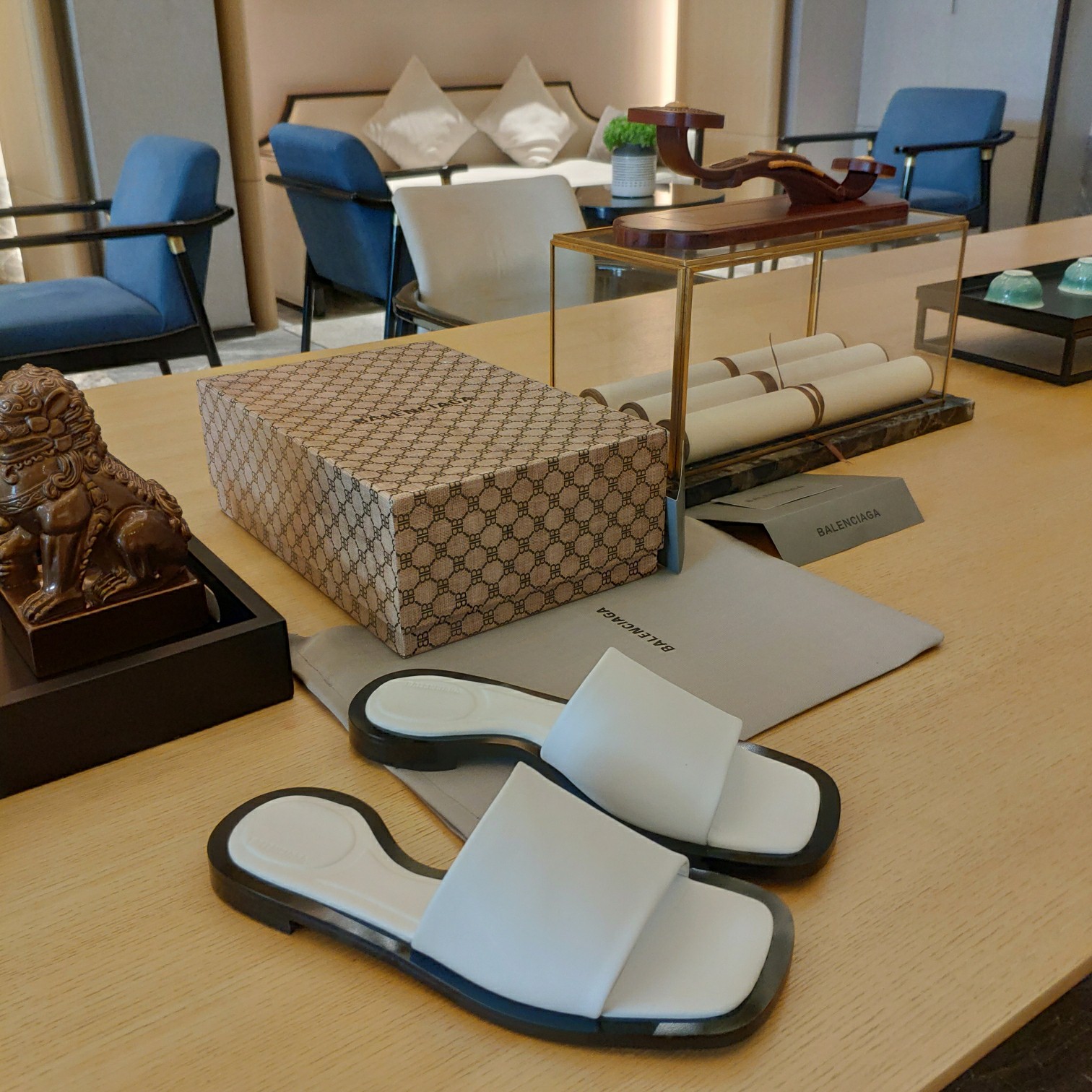 Balenciaga Logo Leather Slide Sandal - DopestKickz