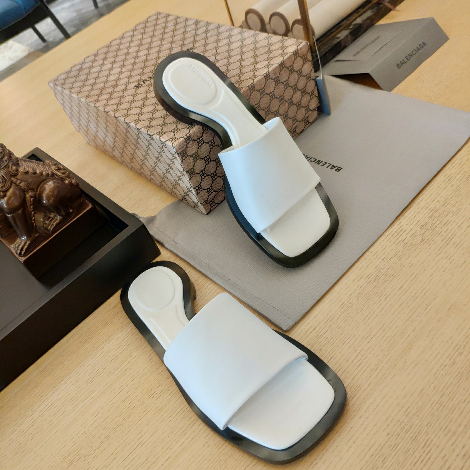 Balenciaga Logo Leather Slide Sandal - DopestKickz