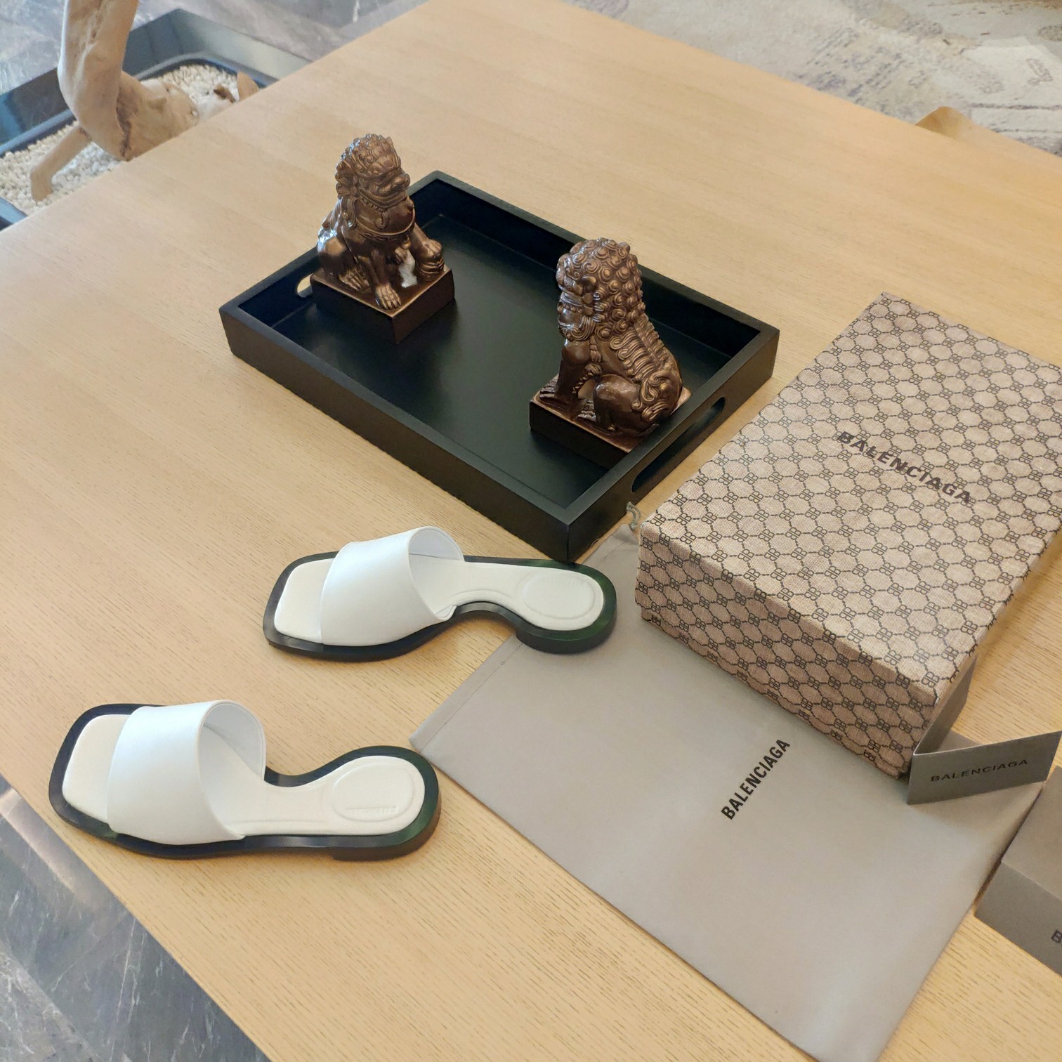 Balenciaga Logo Leather Slide Sandal - DopestKickz