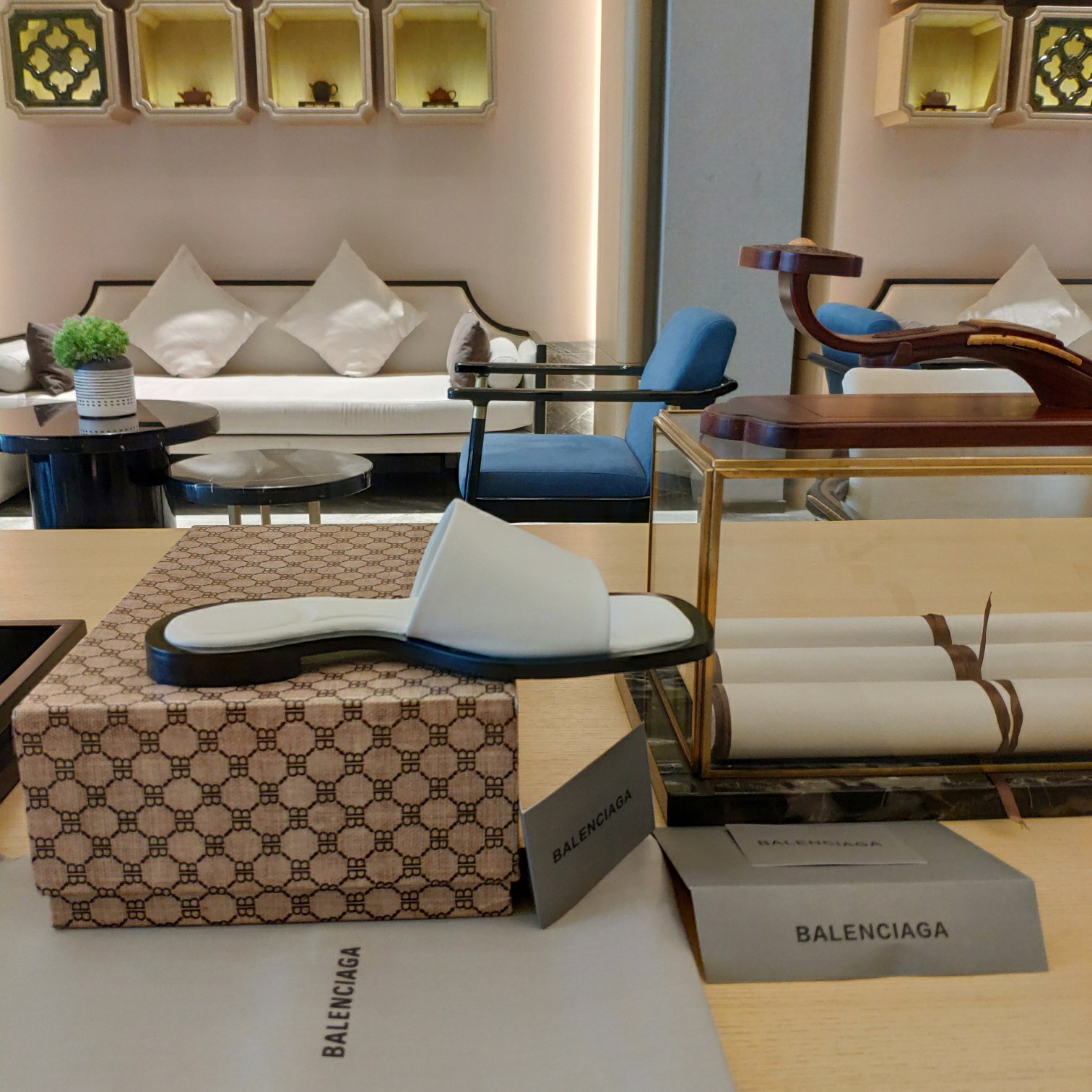 Balenciaga Logo Leather Slide Sandal - DopestKickz