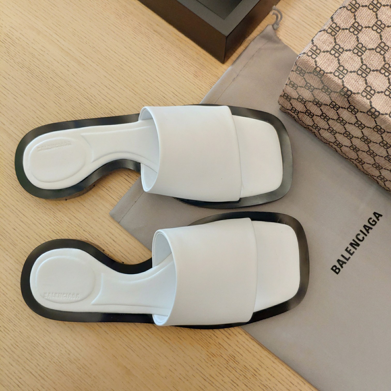 Balenciaga Logo Leather Slide Sandal - DopestKickz
