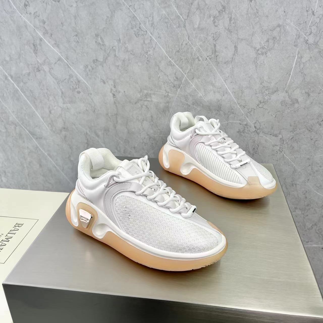 Balmain Bicolor Gummy Leather And Mesh B-Runner Sneakers - DopestKickz