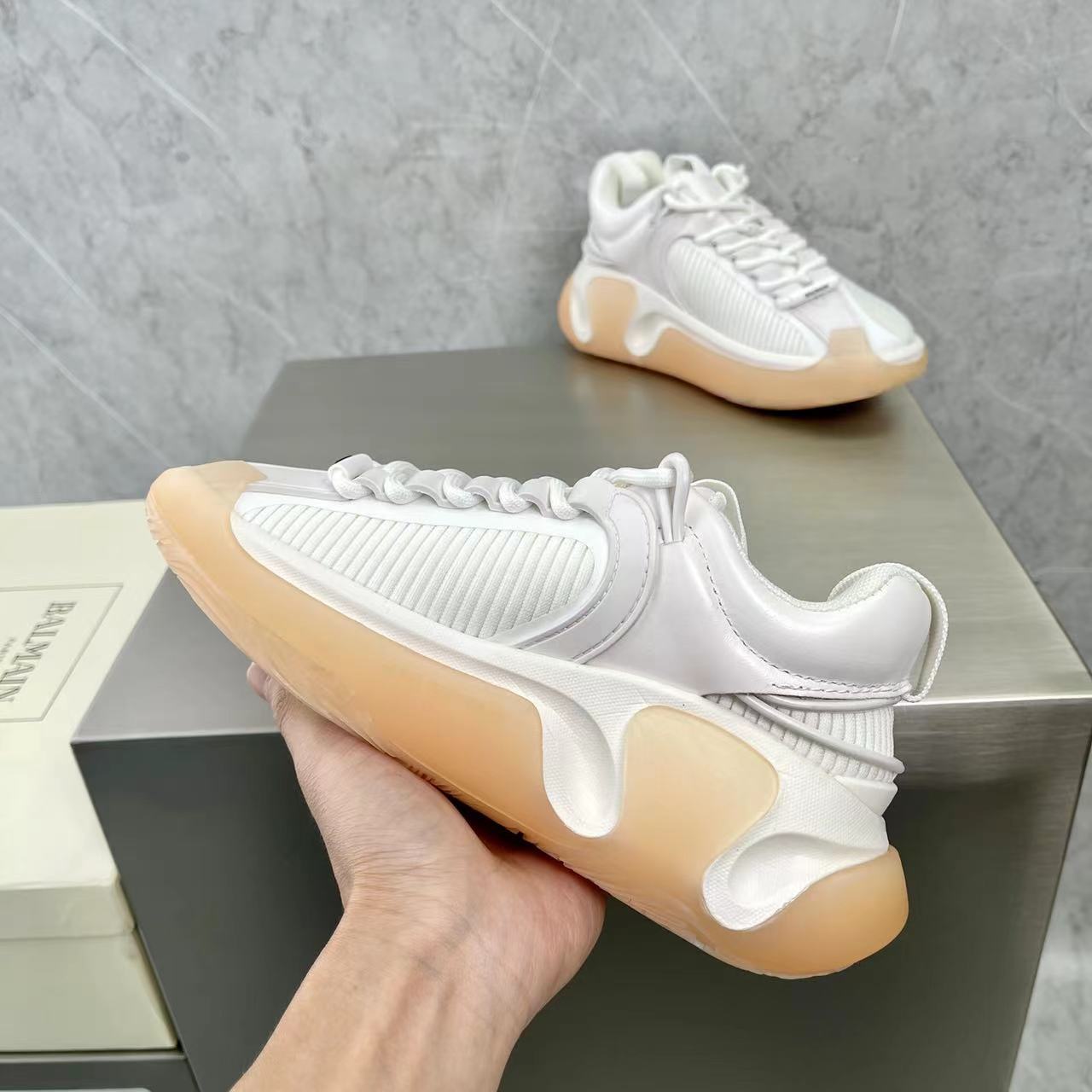 Balmain Bicolor Gummy Leather And Mesh B-Runner Sneakers - DopestKickz