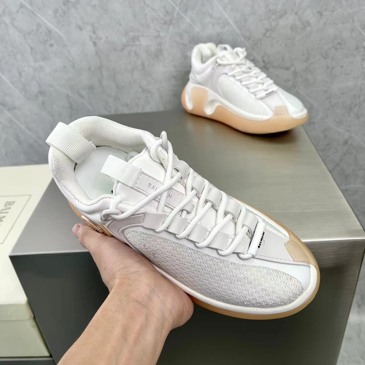 Balmain Bicolor Gummy Leather And Mesh B-Runner Sneakers - DopestKickz