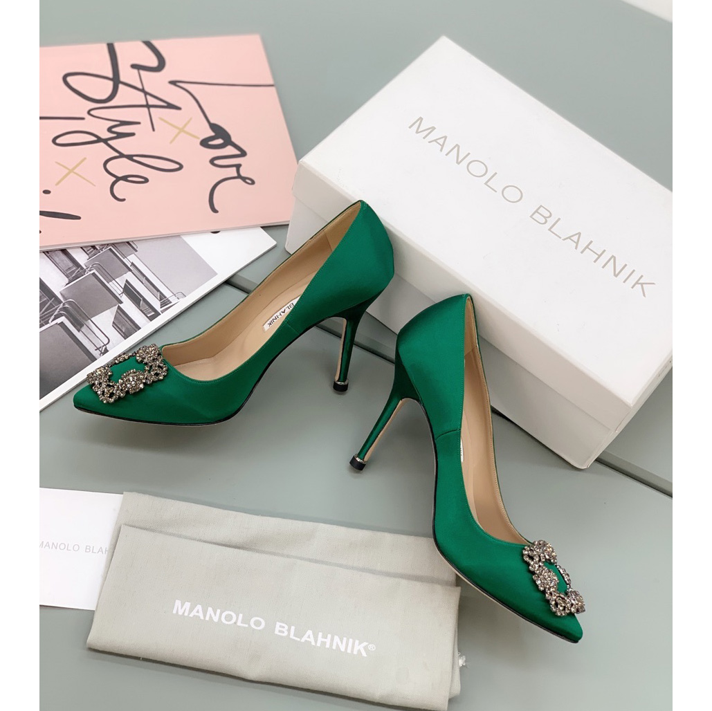 Manolo Blahnik Green Hangisi Pumps With Buckle - DopestKickz