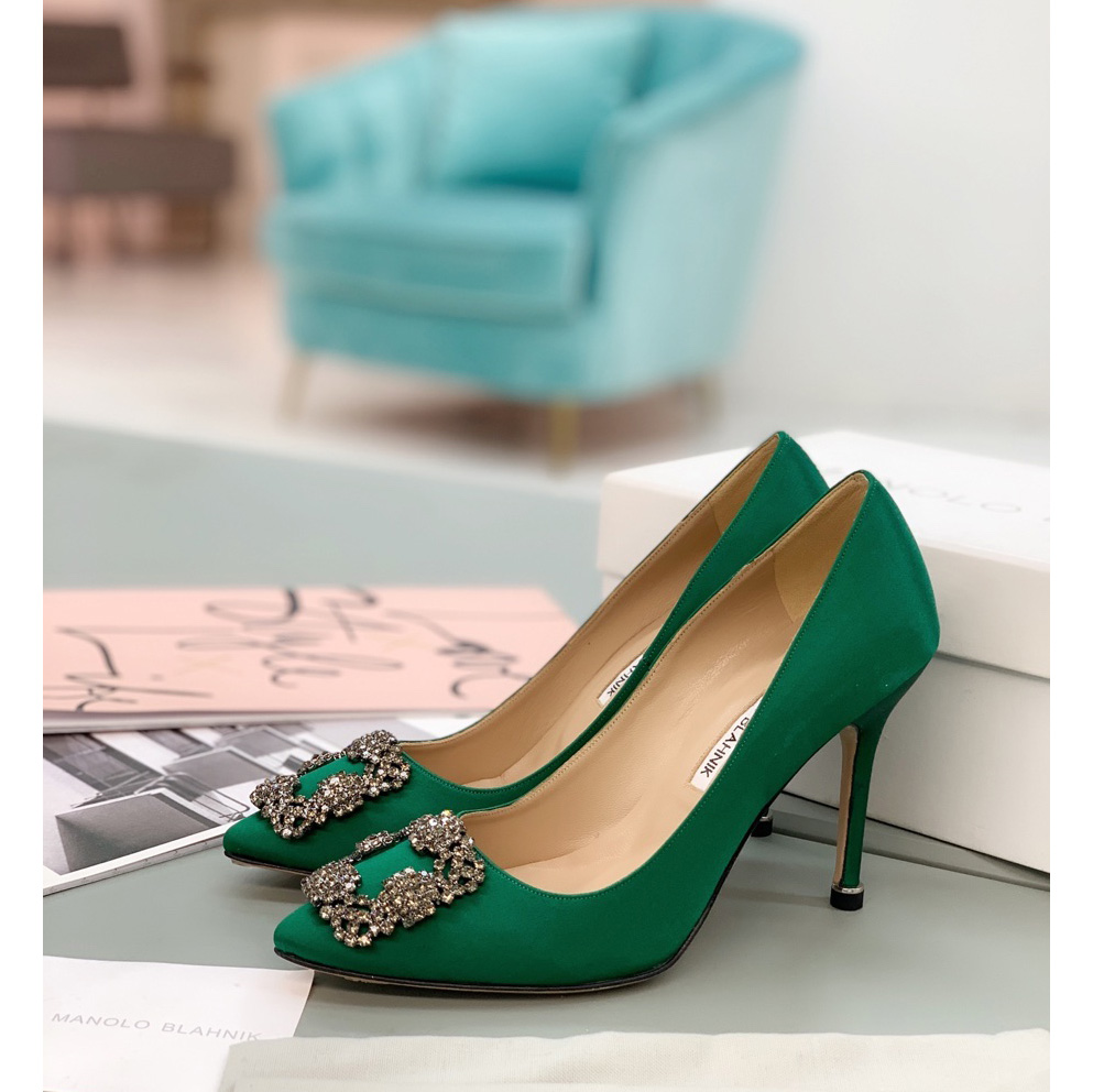 Manolo Blahnik Green Hangisi Pumps With Buckle - DopestKickz