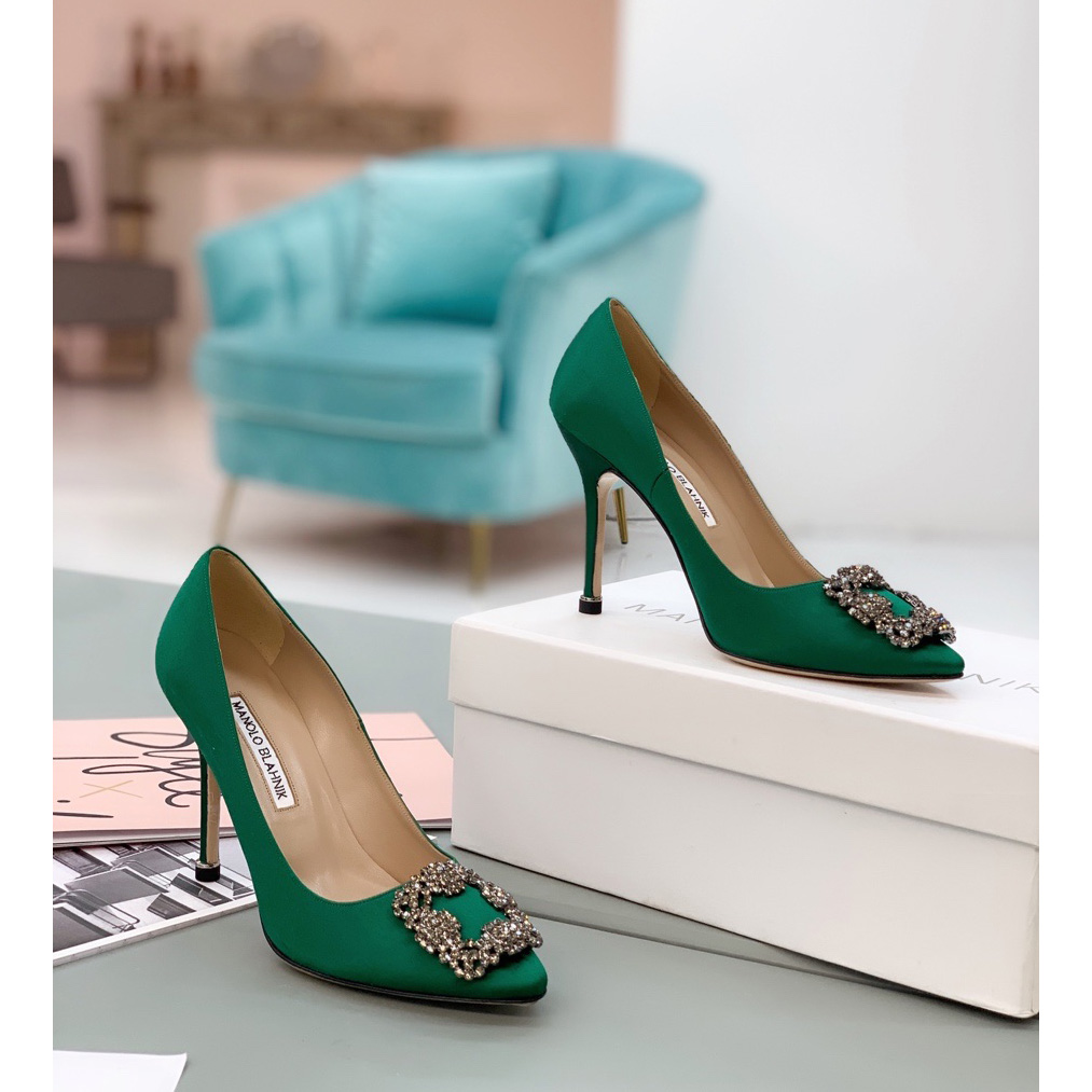 Manolo Blahnik Green Hangisi Pumps With Buckle - DopestKickz