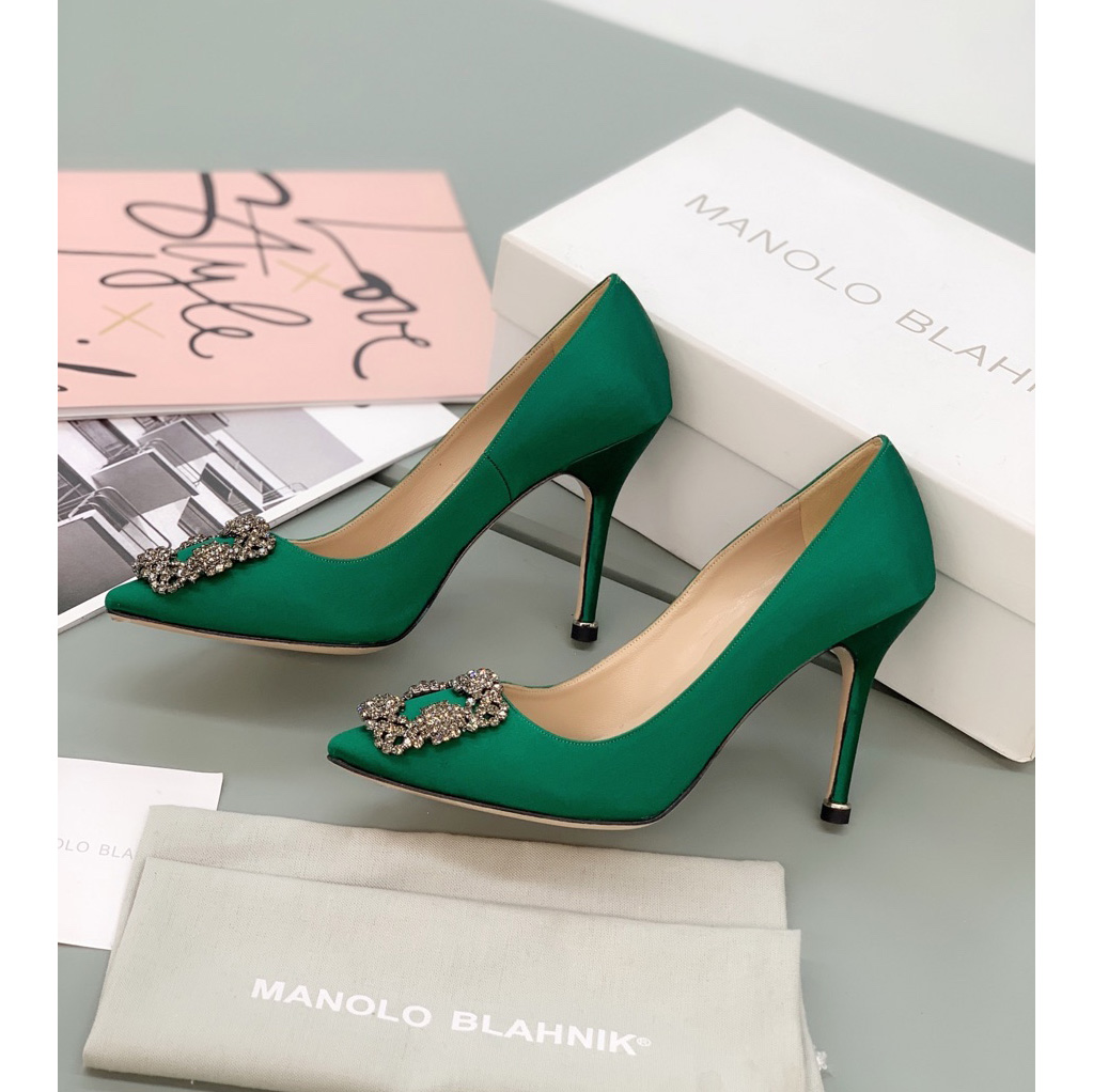 Manolo Blahnik Green Hangisi Pumps With Buckle - DopestKickz