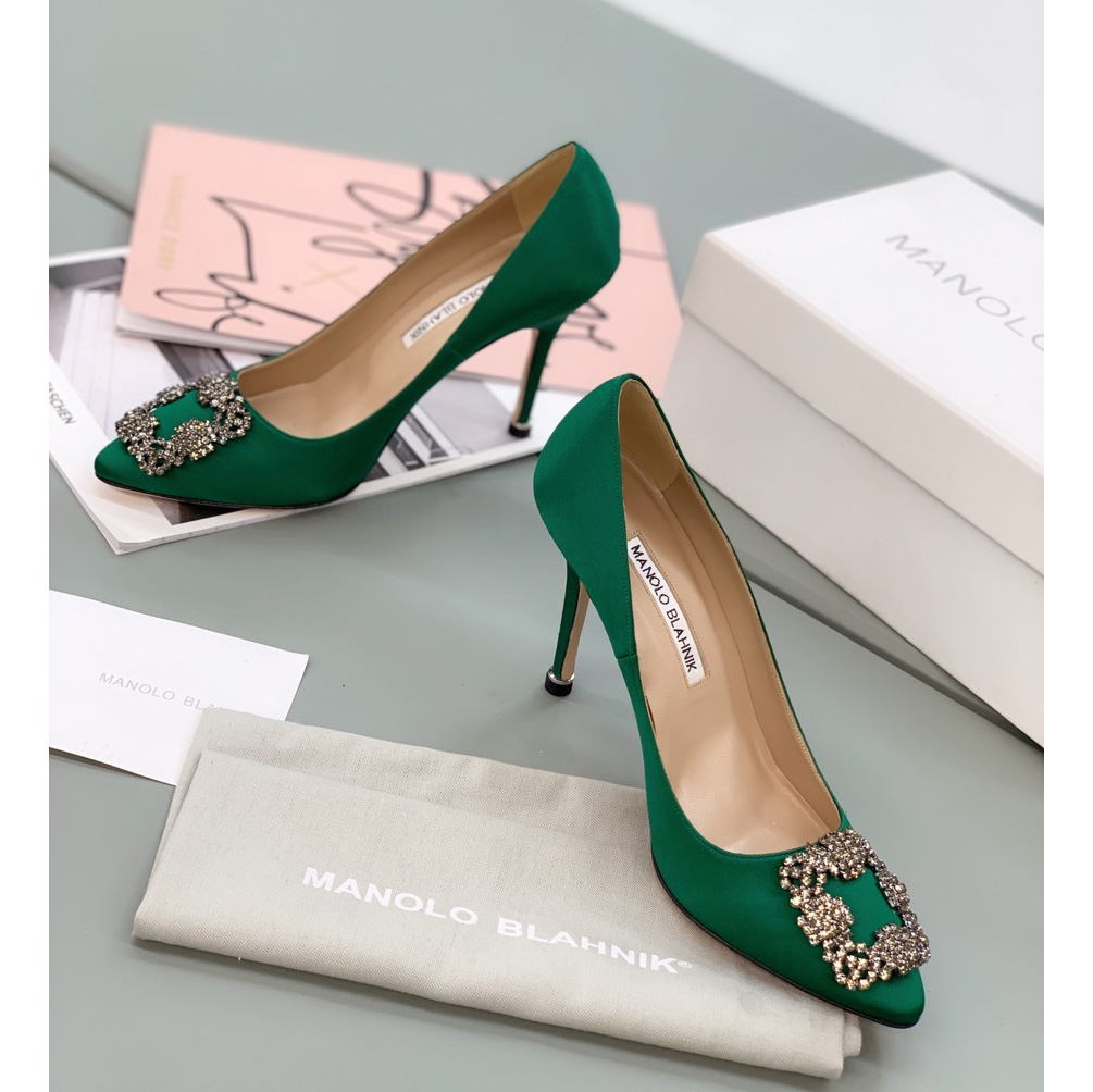 Manolo Blahnik Green Hangisi Pumps With Buckle - DopestKickz