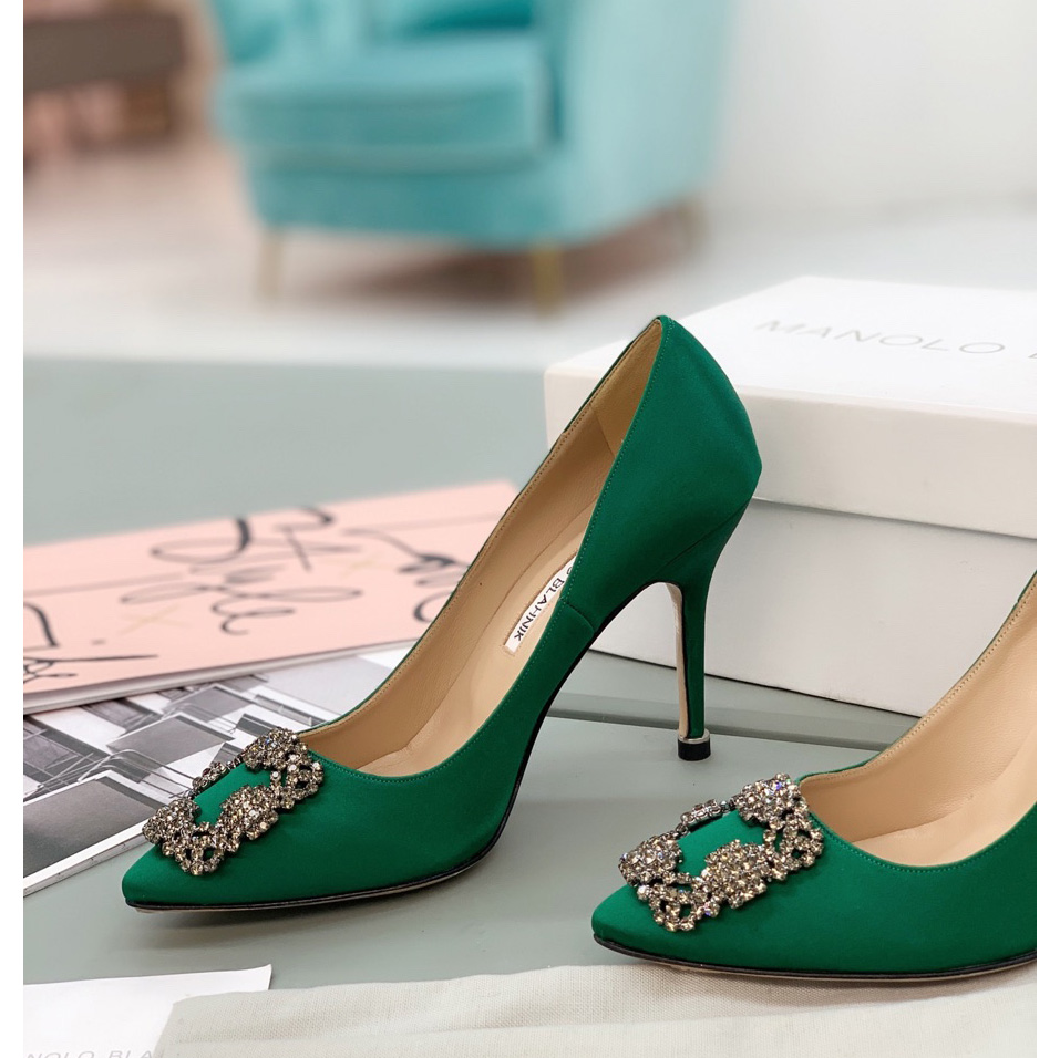 Manolo Blahnik Green Hangisi Pumps With Buckle - DopestKickz