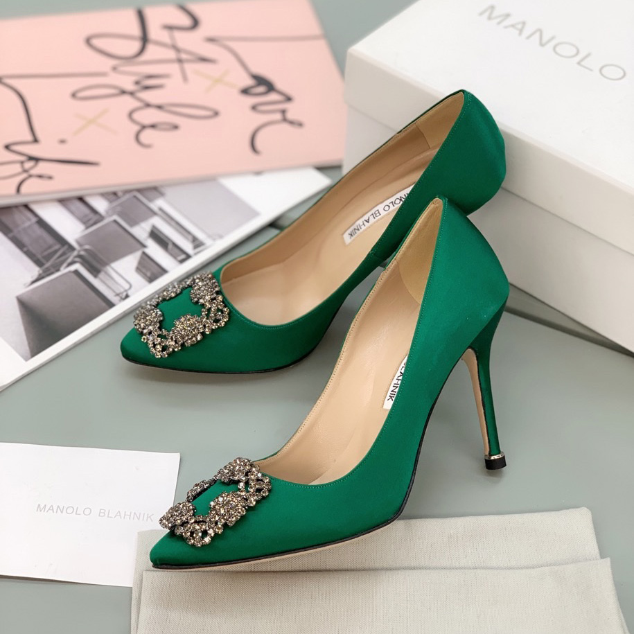Manolo Blahnik Green Hangisi Pumps With Buckle - DopestKickz