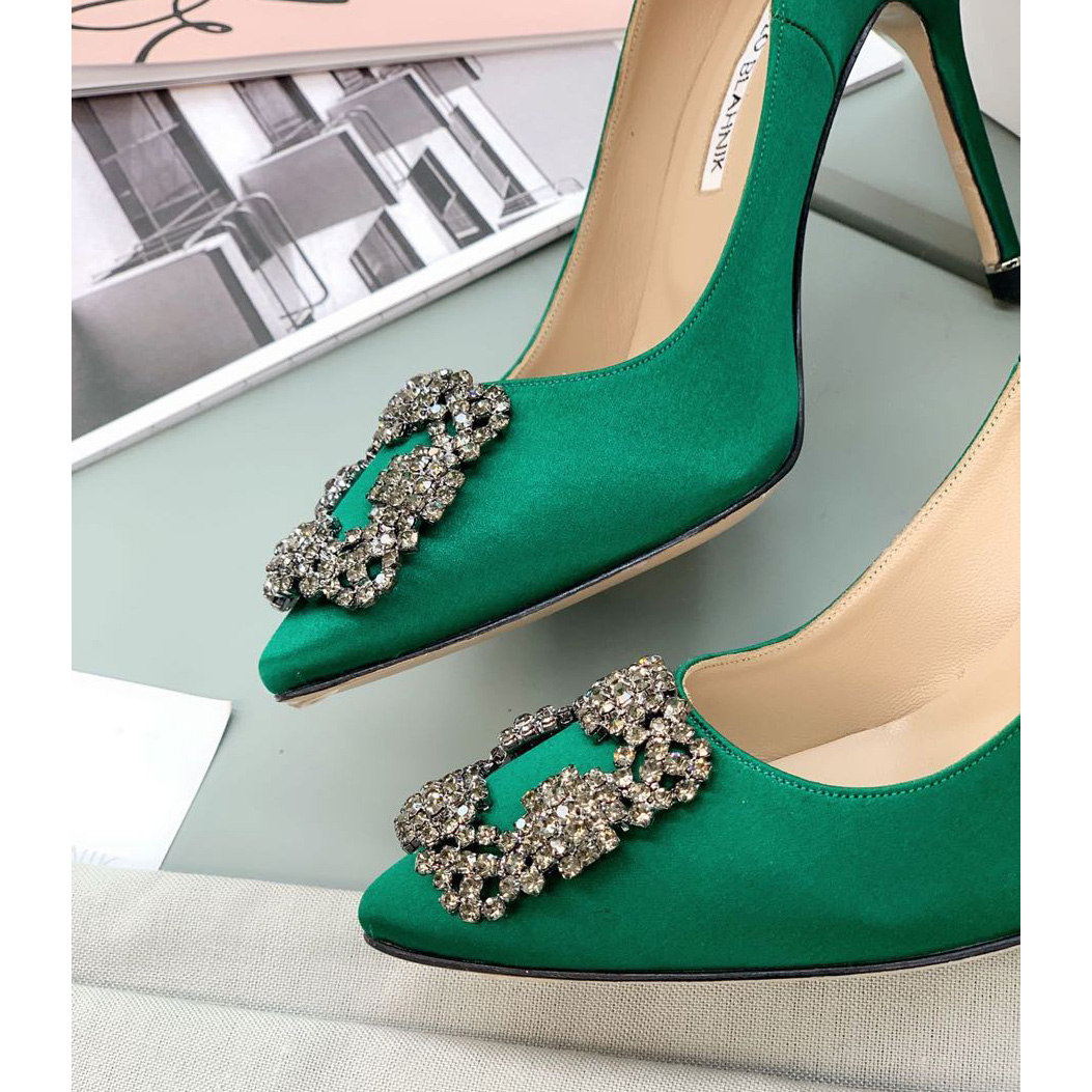 Manolo Blahnik Green Hangisi Pumps With Buckle - DopestKickz