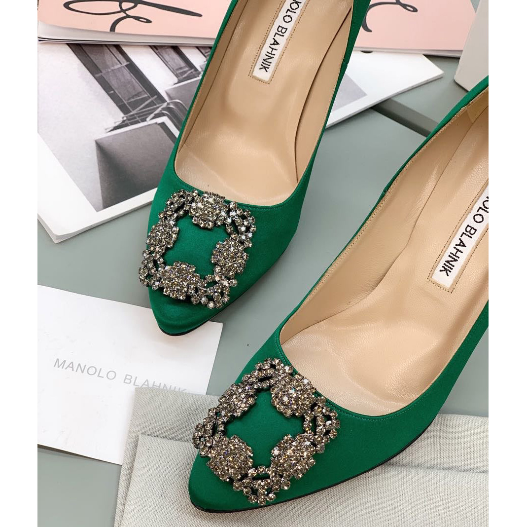 Manolo Blahnik Green Hangisi Pumps With Buckle - DopestKickz