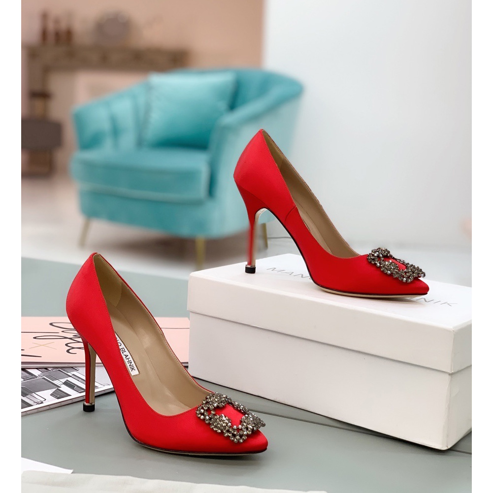 Manolo Blahnik Red Hangisi Pumps With Buckle - DopestKickz