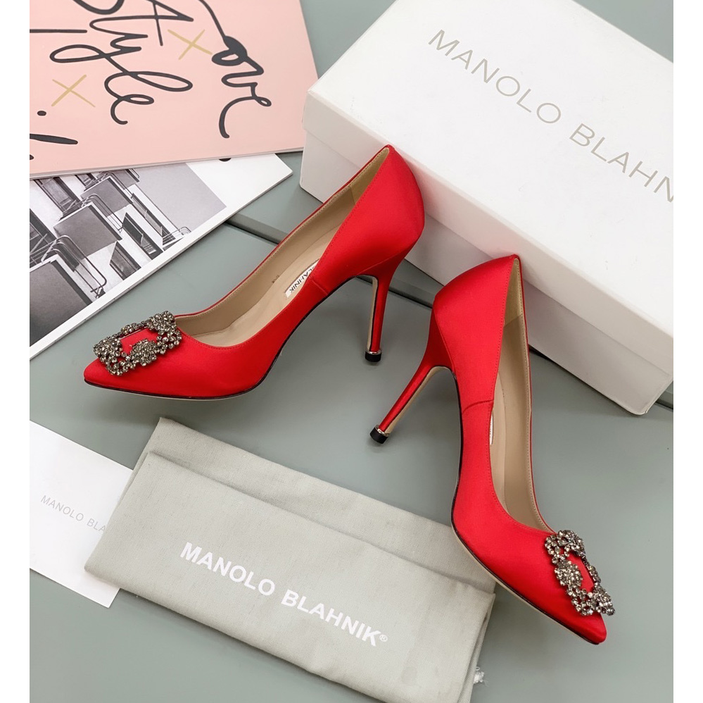 Manolo Blahnik Red Hangisi Pumps With Buckle - DopestKickz