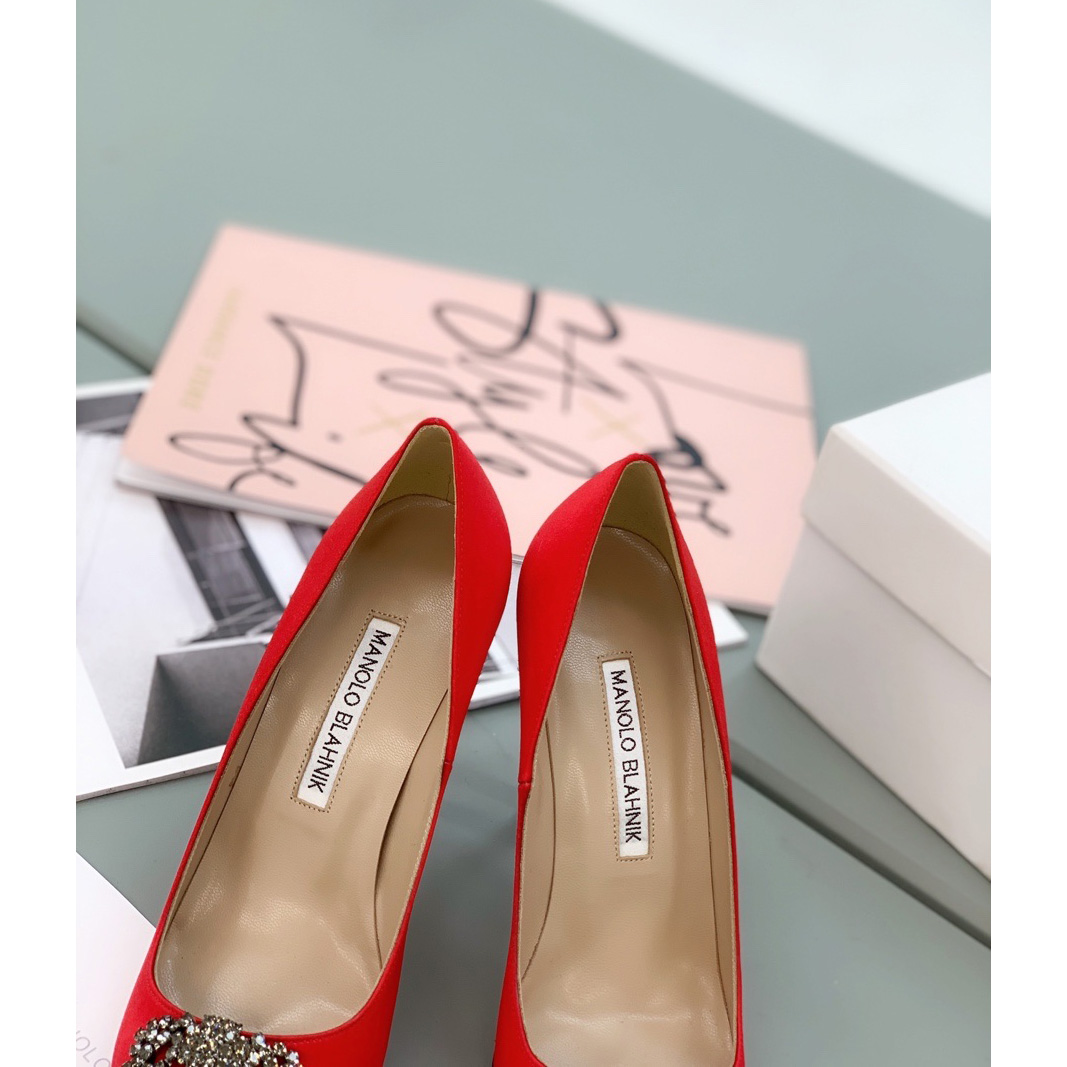 Manolo Blahnik Red Hangisi Pumps With Buckle - DopestKickz