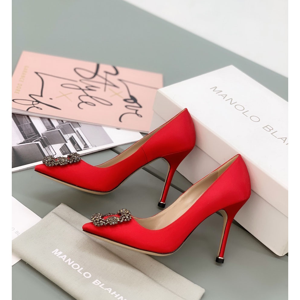 Manolo Blahnik Red Hangisi Pumps With Buckle - DopestKickz