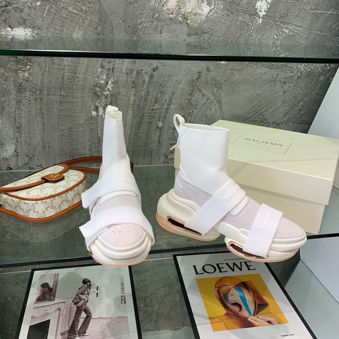 Balmain High-Top Suede And Knit Bold Sneakers  - DopestKickz