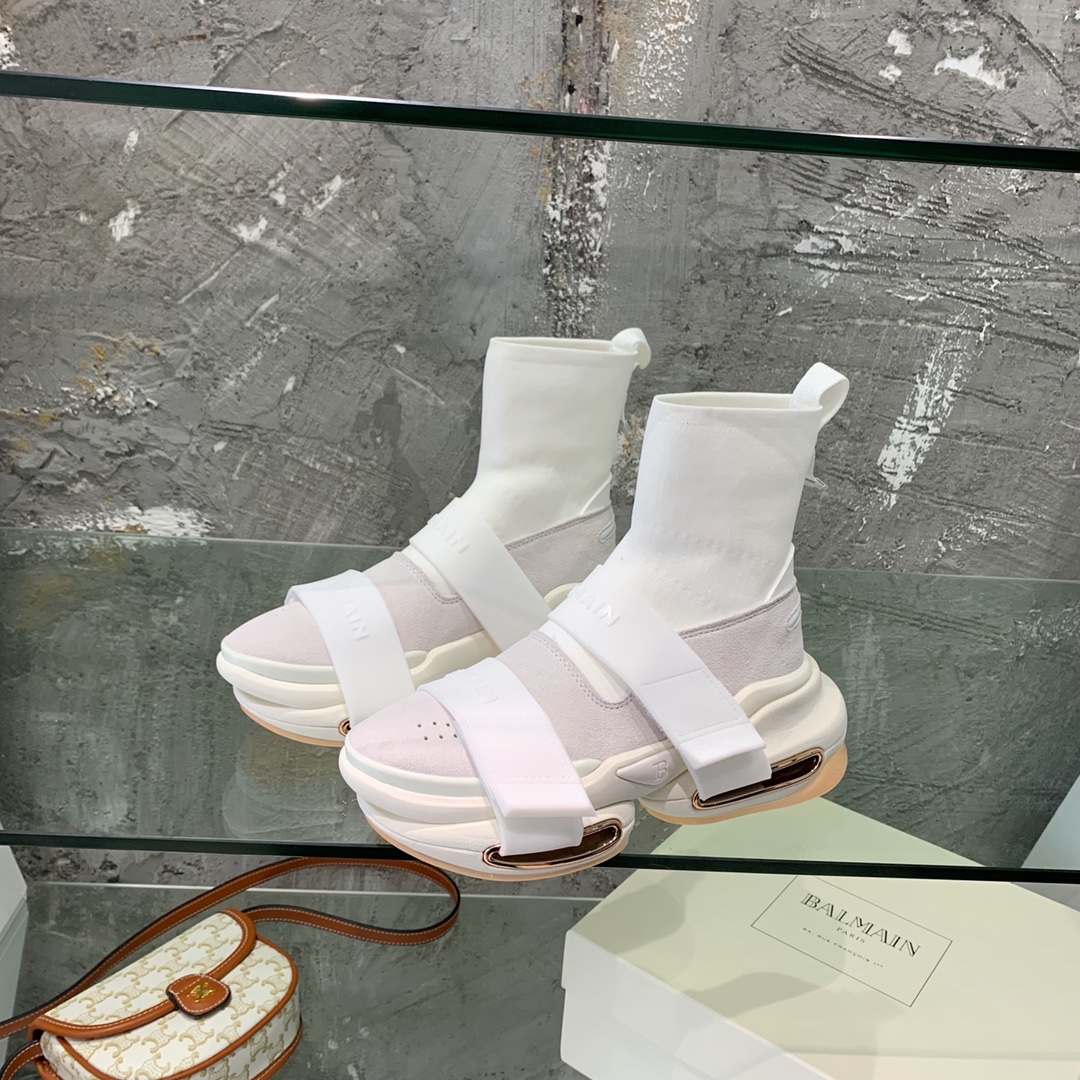 Balmain High-Top Suede And Knit Bold Sneakers  - DopestKickz