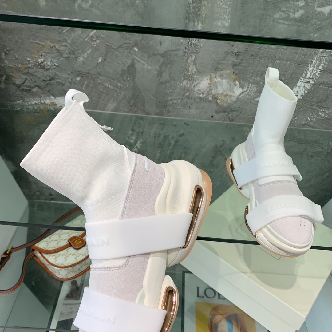 Balmain High-Top Suede And Knit Bold Sneakers  - DopestKickz