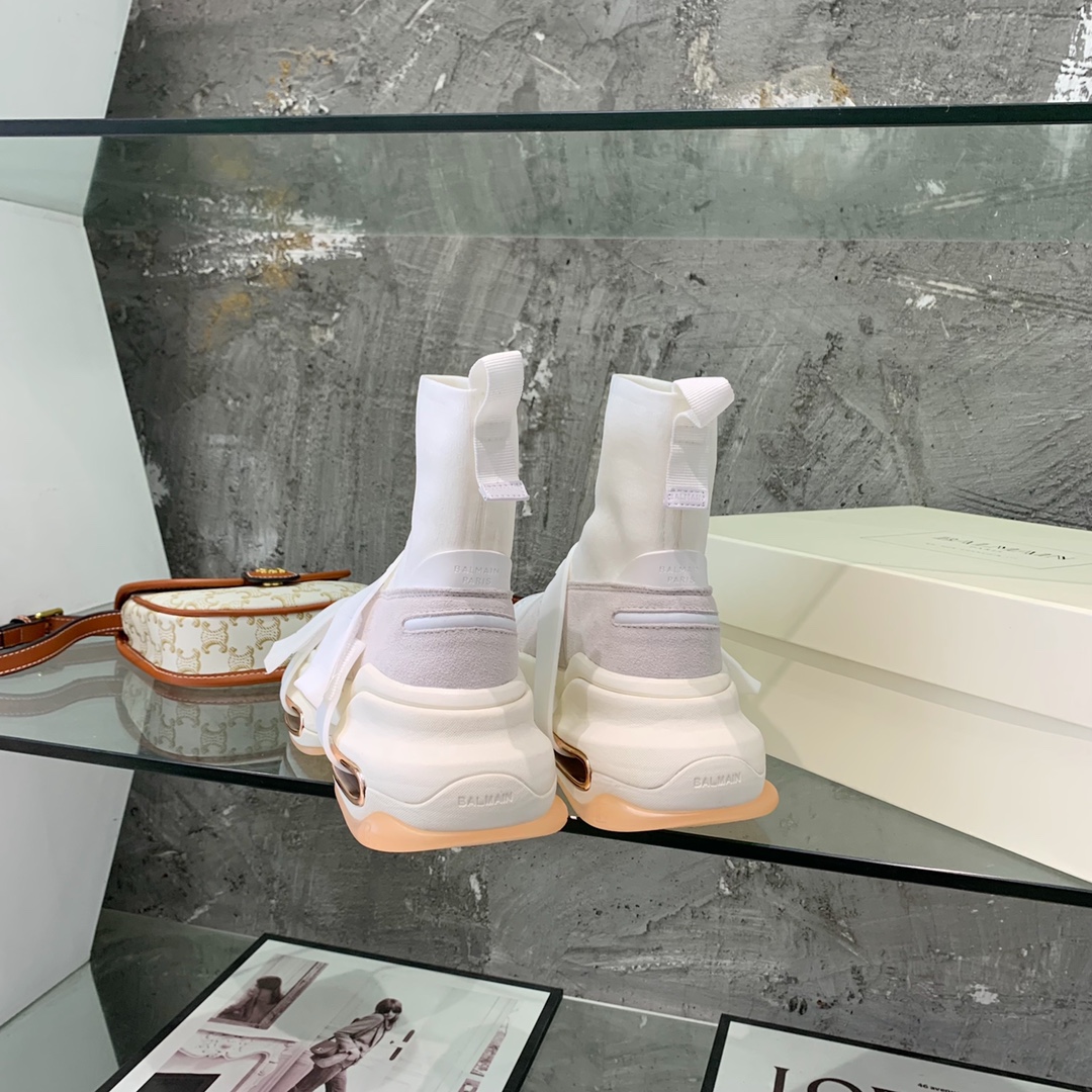 Balmain High-Top Suede And Knit Bold Sneakers  - DopestKickz