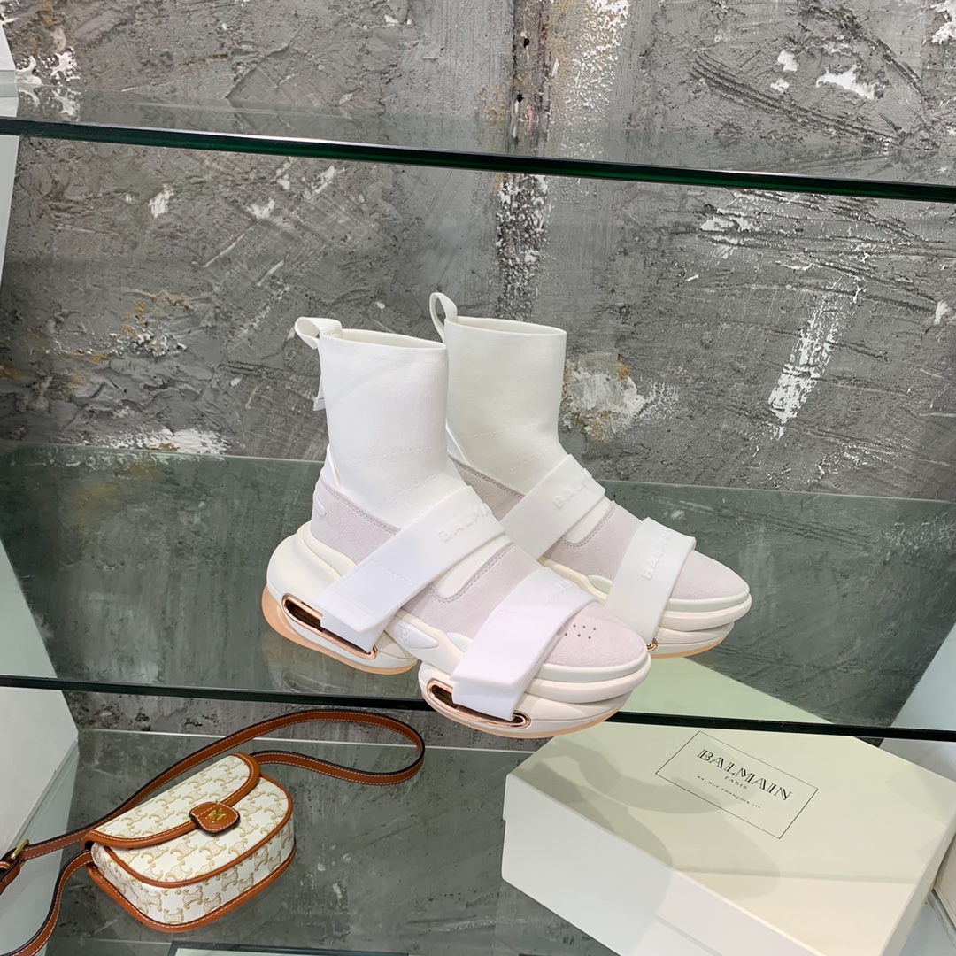 Balmain High-Top Suede And Knit Bold Sneakers  - DopestKickz